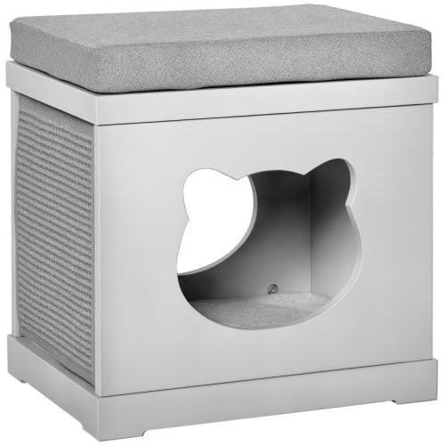 PawHut Cat House Bed Kitten Cave Cube Indoor For Small Pet With Removable Sisal Scratching Pads Soft Cushions, 41x30x36 Cm, Grey
