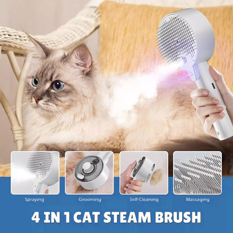 4 In 1 Cat Steam Brush – Electric Pet Grooming Comb | Hair Removal, Steam, Massage for Cats & Dogs