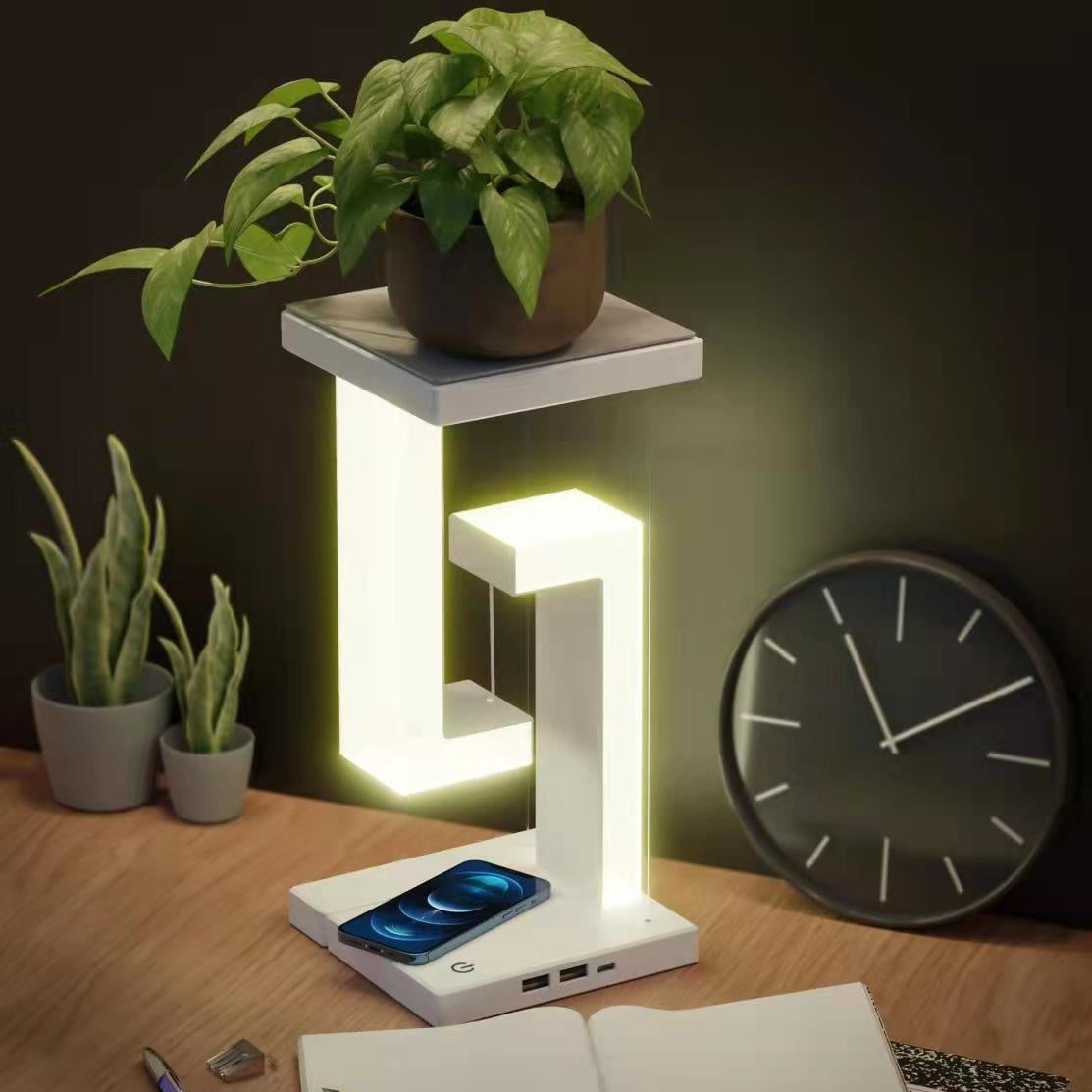 Creative Floating Balance Lamp with Wireless Phone Charging – Modern Suspension Table Lamp for Home & Bedroom Décor"