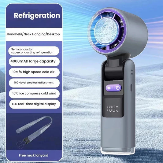 Portable Ice Cooling Fan – Rechargeable High-Speed Handheld Mini Fan | Folding Neck Fan | Super Cool Air for Outdoor & Travel
