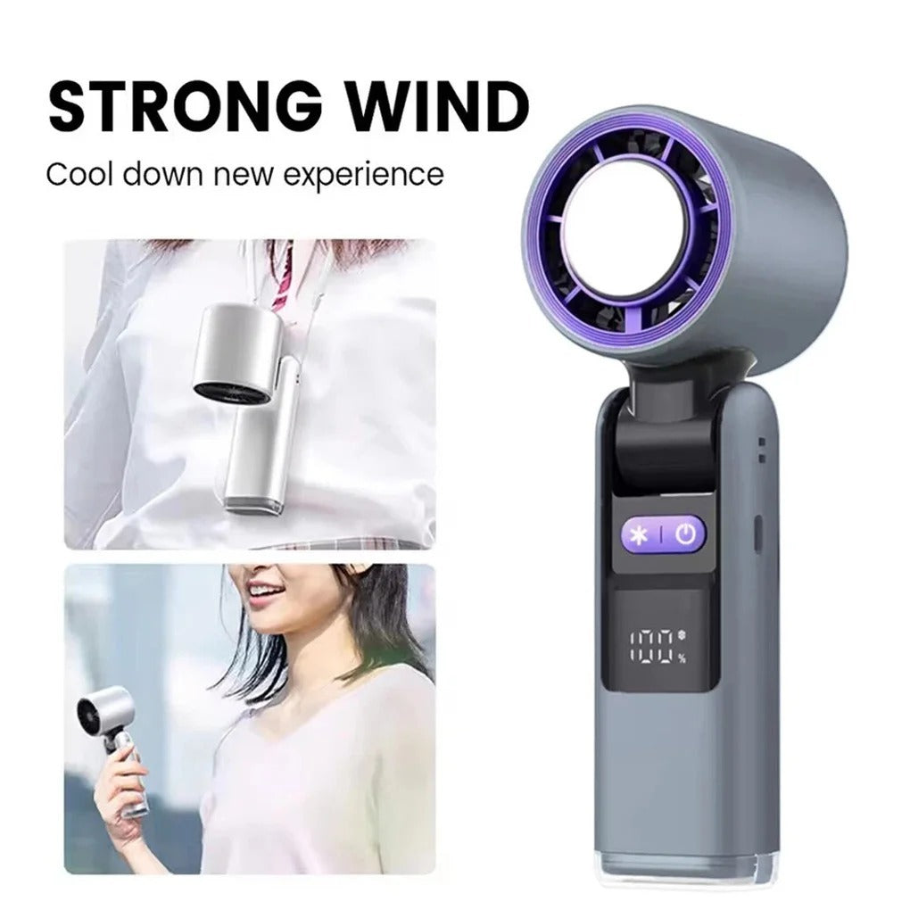 Portable Ice Cooling Fan – Rechargeable High-Speed Handheld Mini Fan | Folding Neck Fan | Super Cool Air for Outdoor & Travel