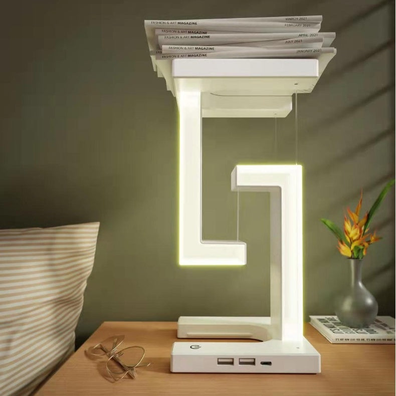 Creative Floating Balance Lamp with Wireless Phone Charging – Modern Suspension Table Lamp for Home & Bedroom Décor"